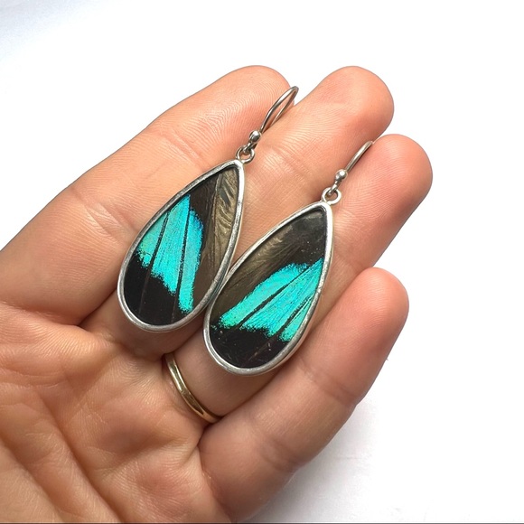 Super Pretty Real Blue Butterfly Sterling Silver Pendant and Earrings Set - Picture 8 of 9